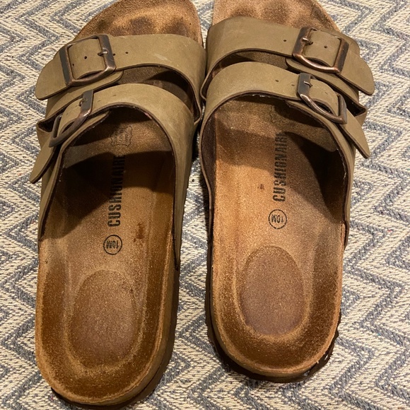 CUSHIONAIRE Lane Tan Double Buckle Cork Footbed Sandals – Size 10 - Picture 6 of 9